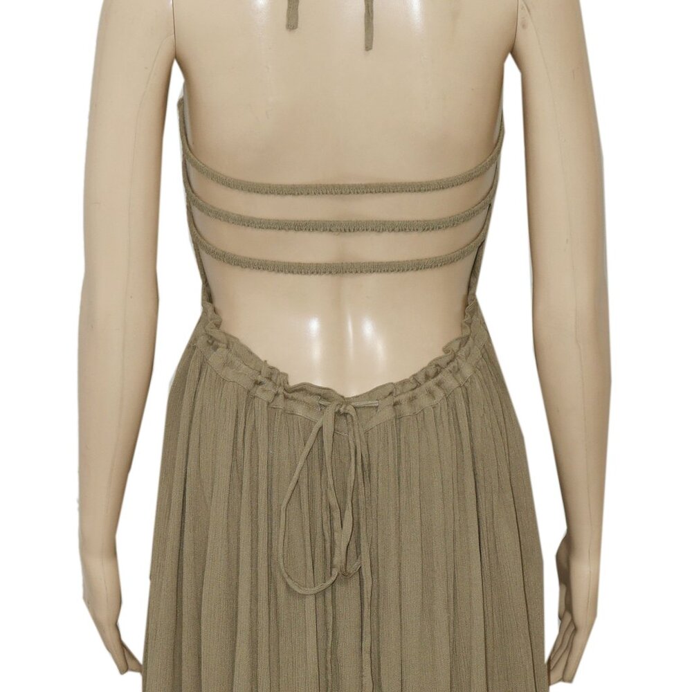 Free People Extratropical Maxi Dress Olive Stone Smocked M - Picture 8 of 9